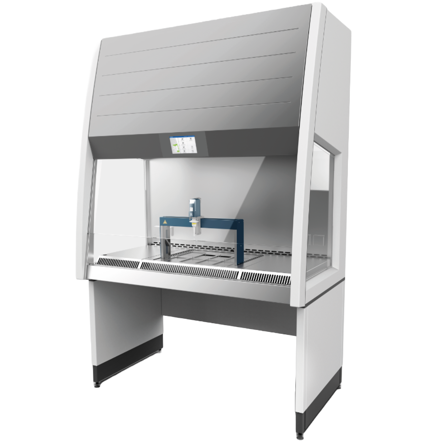 Berner, laboratorium, bioveiligheidskasten, klasse II, claire® lh, pipetteerrobot, Liquid Handling Station, veiligheid, DIN EN 12469, CE-conformiteitsverklaring, dubbel gebruik, veelzijdigheid, intuïtief, laptopbediening, veiligheidssysteem, intelligente
